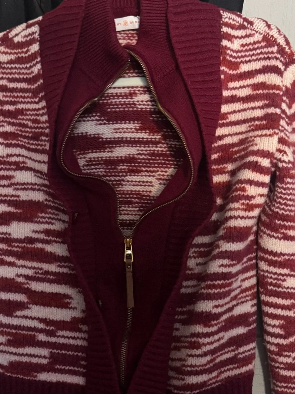 Tory Burch Olivia Wool Zip Front Cardigan Sweater small